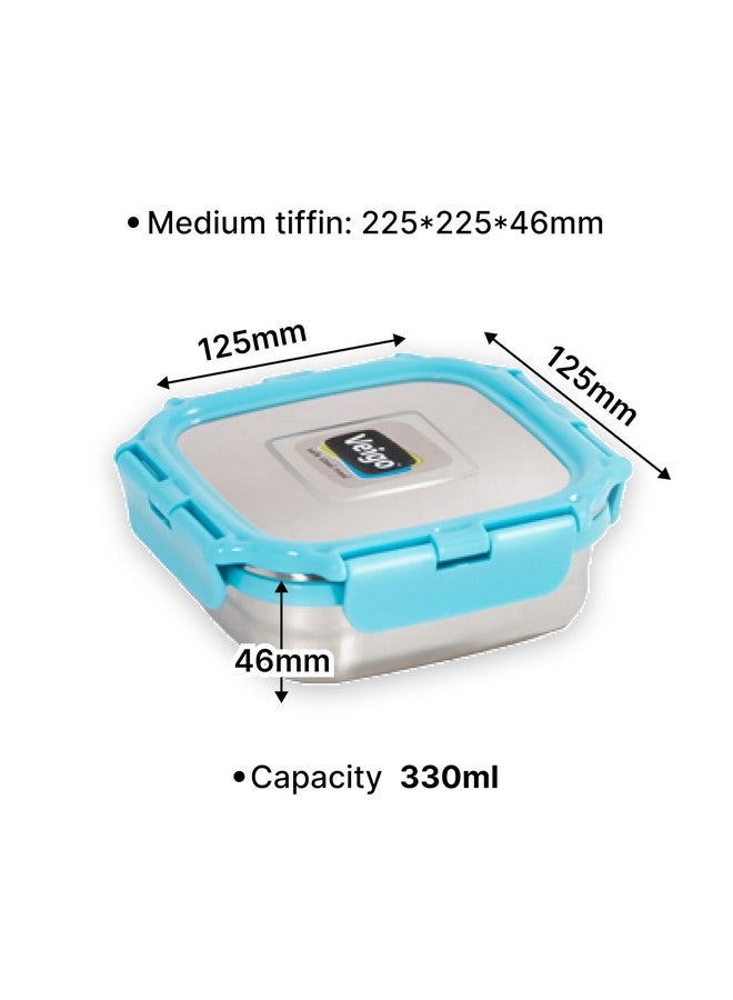 Veigo Veigo Original Stainless Steel Medium Snack Box (330 ml)| Airtight & Leakproof| Freezer & Dishwasher Safe| Snacks Box for School|Silicone Ring & Polymer Frame| Safe Lid Lock| Aqua Blue  - Image 4