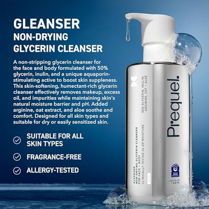 Prequel Gleanser, Moisturizing Glycerin Face Wash, Unscented Cleanser for Sensitive and Dry Skin, 6.75 fl oz Pump Bottle (Pack of 2) - Image 2