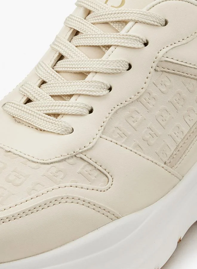 Flora Bella By Shoexpress CREAM Flora Bella Monogram Embossed Sneakers With Hook And Loop Closure for Women | Best Price UAE