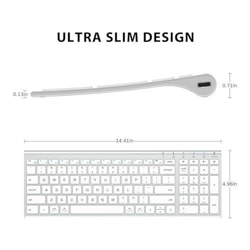 iClever Bluetooth Keyboard BK10, Multi-Device Rechargeable Wireless Keyboard with Number Pad, Ergonomic Design, Ultra-Thin, Minimalist Design Keyboard for Windows iPad iPhone Tablet, Sliver - Image 5