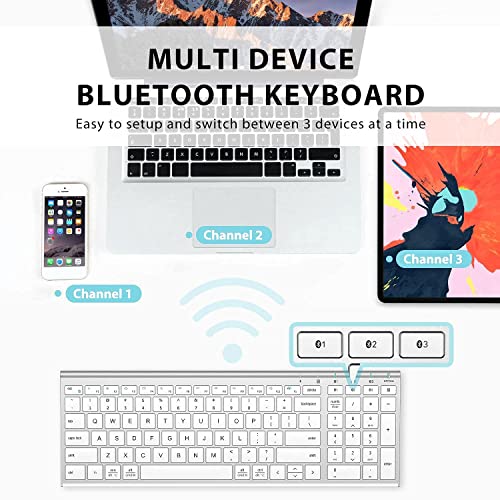 iClever Bluetooth Keyboard BK10, Multi-Device Rechargeable Wireless Keyboard with Number Pad, Ergonomic Design, Ultra-Thin, Minimalist Design Keyboard for Windows iPad iPhone Tablet, Sliver - Image 2