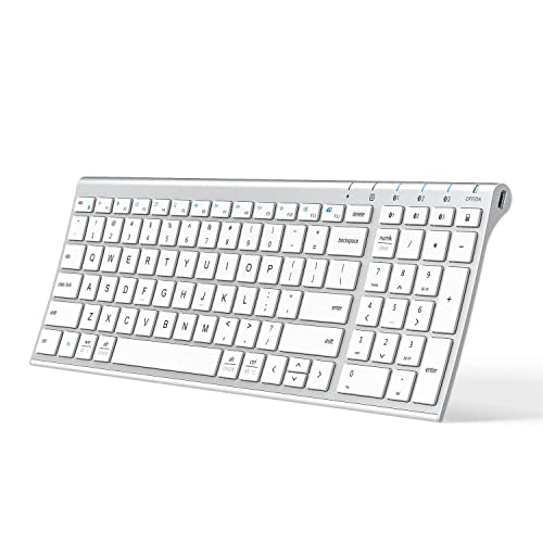 iClever Bluetooth Keyboard BK10, Multi-Device Rechargeable Wireless Keyboard with Number Pad, Ergonomic Design, Ultra-Thin, Minimalist Design Keyboard for Windows iPad iPhone Tablet, Sliver - Image 1