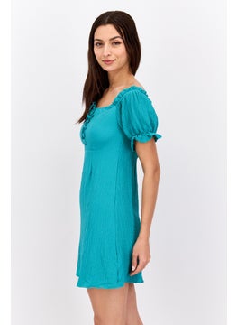Lola May Women Crepe Casual Mini Dress, Turquoise  - Image 3