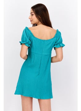 Lola May Women Crepe Casual Mini Dress, Turquoise  - Image 2