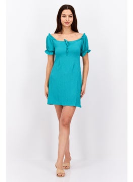 Lola May Women Crepe Casual Mini Dress, Turquoise  - Image 4