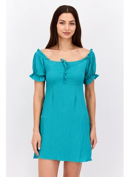 Lola May Women Crepe Casual Mini Dress, Turquoise  - Image 1