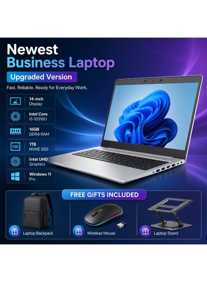 لابتوب الأعمال عالي الأداء شاشة 14 بوصة معالج كور i5 رام 8 جيجابايت هارد 128 جيجابايت اس اس دي مع 3 هدايا مجانية حقيبة وماوس وحامل لابتوب - Image 1