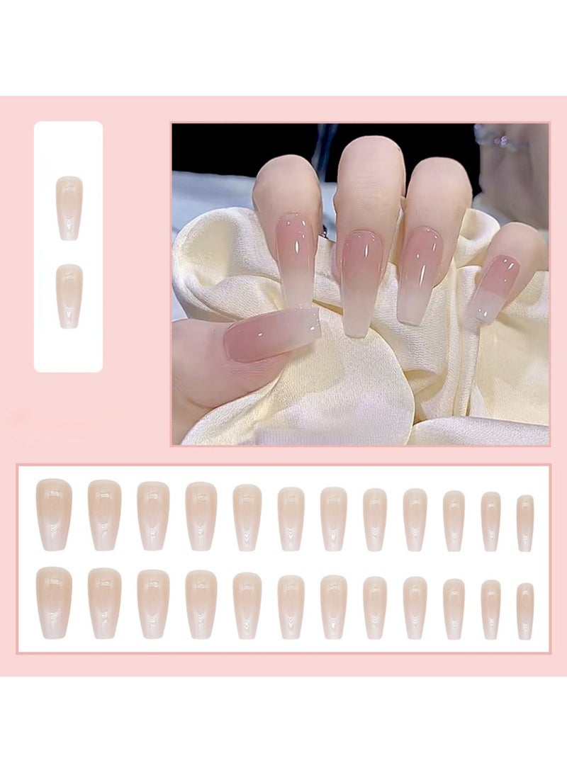 24-Piece Long Ballet Fake Nails, Gradient Wearable False Nails, Versatile, Removable, No Damage to Nails, Finished Nails - Image 1