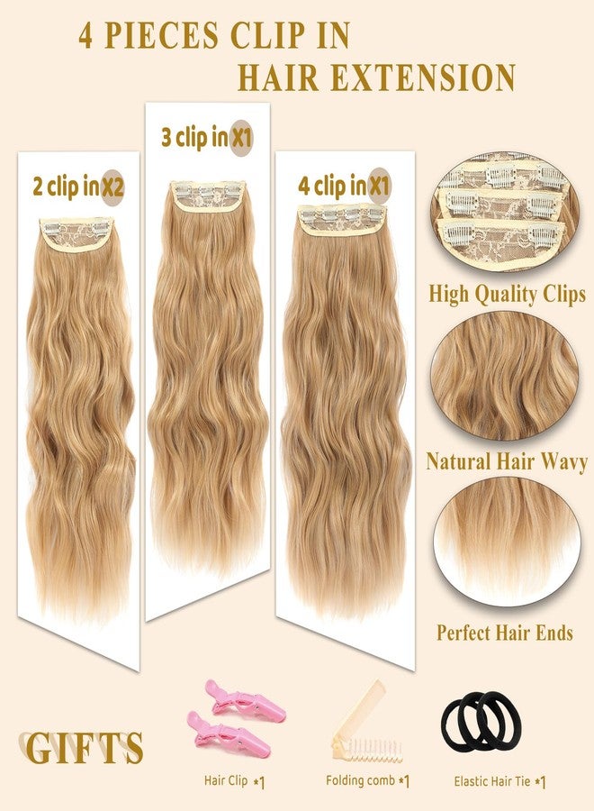 NAYOO Honey Blonde Clip In Hair Extensions 4PCS Wavy Curly Hair Extensions Synthetic Fiber Double Weft Soft Hairpieces For Women（20 inch, Honey Blonde） - Image 2