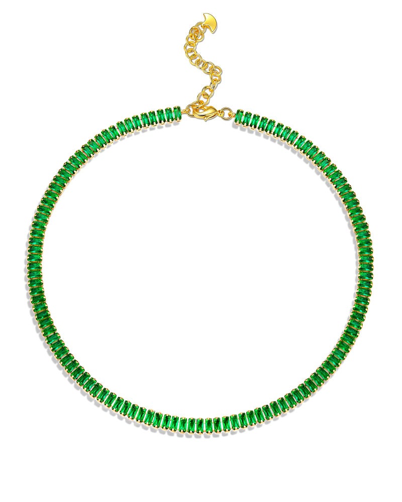 SNGIA 18K Gold Plated Emerald Choker Necklaces for Women, Green Statement Tennis Chain Choker Necklace Gift. - Image 1
