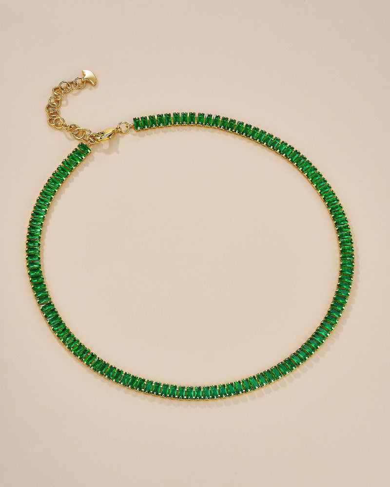 SNGIA 18K Gold Plated Emerald Choker Necklaces for Women, Green Statement Tennis Chain Choker Necklace Gift. - Image 5