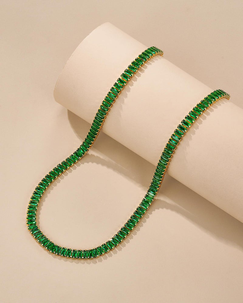 SNGIA 18K Gold Plated Emerald Choker Necklaces for Women, Green Statement Tennis Chain Choker Necklace Gift. - Image 3