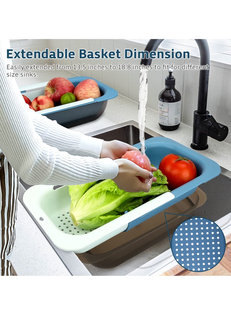 مجموعة مصفاة قابلة للسحب متعددة الاستخدامات فوق الحوض مع وعاء، مثالية لغسل الفواكه والخضروات والمعكرونة والأطباق في مطبخك - Image 3