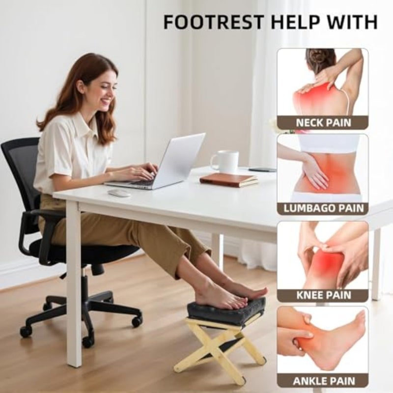 haodeWooden Under Desk Foot Rest, Ergonomic Footstool with Non-Slip Rubber Pads Smooth Surface, Multi-Purpose Stool for Office Work Home Gaming, Relieves Leg Fatigue Improves Posture - Image 4