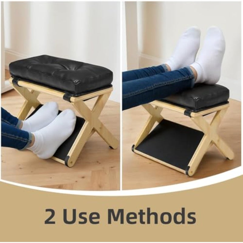 haodeWooden Under Desk Foot Rest, Ergonomic Footstool with Non-Slip Rubber Pads Smooth Surface, Multi-Purpose Stool for Office Work Home Gaming, Relieves Leg Fatigue Improves Posture - Image 3