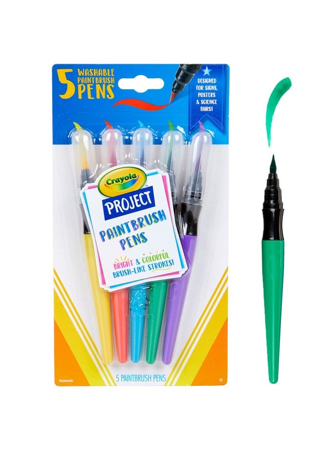 Crayola أقلام فرشاة الطلاء القابلة للغسل من كرايولا بدون تسرب، مجموعة الطلاء للأطفال، 5 قطع - Image 1