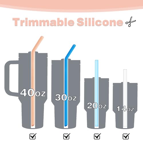 AINEEDY 8 Pack Replacement Straws for Stanley Cup 40 Oz 30oz Tumbler, 12 Inch Long 0.4" Wide Reusable Silicone Straw For Yeti/Simple Modern With 1 Cleaning Brush - 8 Colorful Bent - Image 2