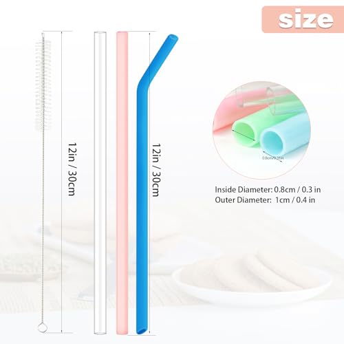 AINEEDY 8 Pack Replacement Straws for Stanley Cup 40 Oz 30oz Tumbler, 12 Inch Long 0.4" Wide Reusable Silicone Straw For Yeti/Simple Modern With 1 Cleaning Brush - 8 Colorful Bent - Image 3