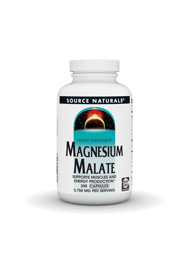 Source Naturals Magnesium Malate, Magnesium Malic Acid Supplement, Non GMO, 3750 MG Per Serving - 200 Capsules - Image 1