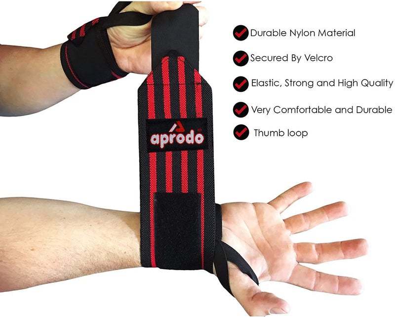 Aprodo Fitness Combo Power Nylon Weightlifting Belt with Wrist Support (1 Pair) for Men and Women (Black RED Combo, Small 28'' - 32'') - Image 5