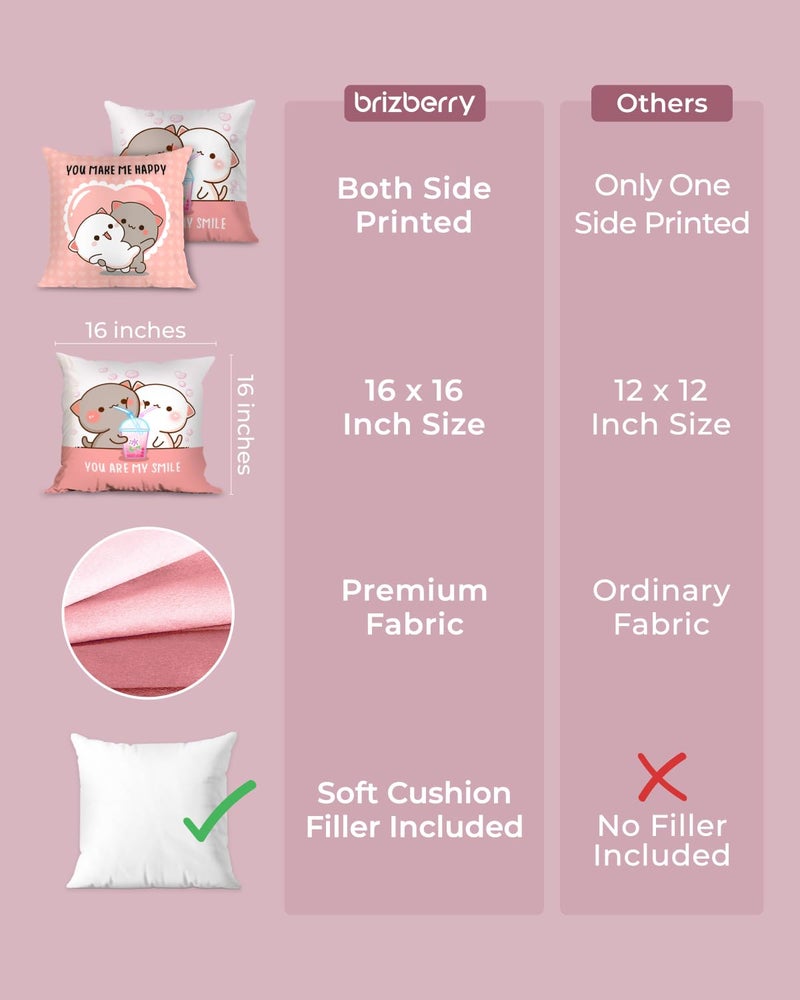 Brizberry Peach and Goma Mochi Cat Pillow, 16x16 Inch, Premium Polycotton, Polyester Fill, Extra Plush, Reversible, Contemporary Style, Indoor Use, Decorative Accent, Gift Item - Image 3