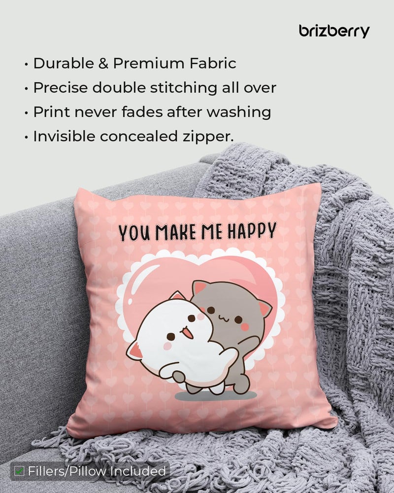 Brizberry Peach and Goma Mochi Cat Pillow, 16x16 Inch, Premium Polycotton, Polyester Fill, Extra Plush, Reversible, Contemporary Style, Indoor Use, Decorative Accent, Gift Item - Image 5