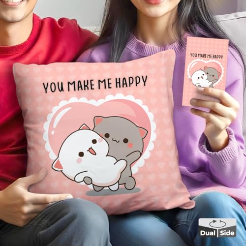 Brizberry Peach and Goma Mochi Cat Pillow, 16x16 Inch, Premium Polycotton, Polyester Fill, Extra Plush, Reversible, Contemporary Style, Indoor Use, Decorative Accent, Gift Item - Image 1