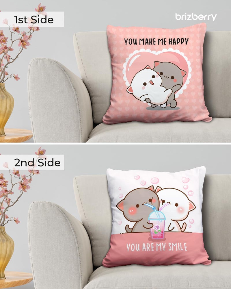 Brizberry Peach and Goma Mochi Cat Pillow, 16x16 Inch, Premium Polycotton, Polyester Fill, Extra Plush, Reversible, Contemporary Style, Indoor Use, Decorative Accent, Gift Item - Image 2