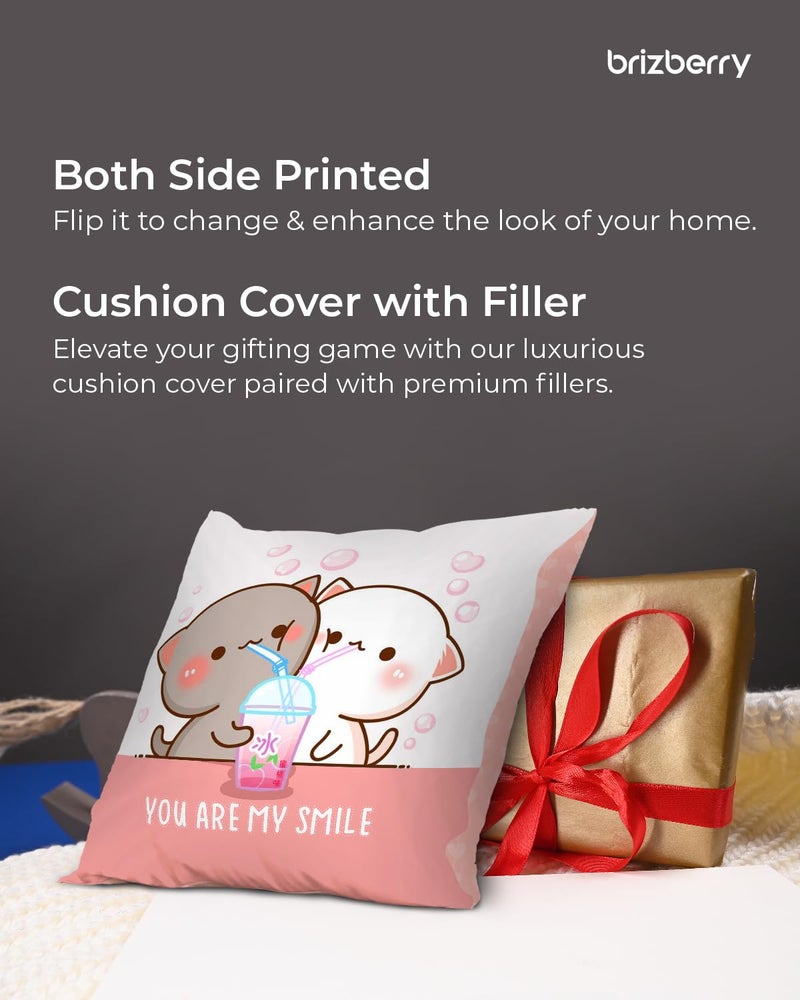 Brizberry Peach and Goma Mochi Cat Pillow, 16x16 Inch, Premium Polycotton, Polyester Fill, Extra Plush, Reversible, Contemporary Style, Indoor Use, Decorative Accent, Gift Item - Image 4