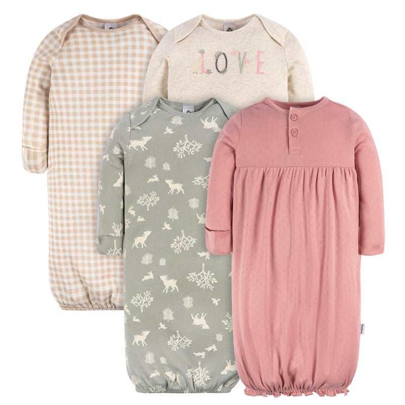 GerberBaby Girls4-Pack Sleeper GownWoodland LoveNewborn - Image 1