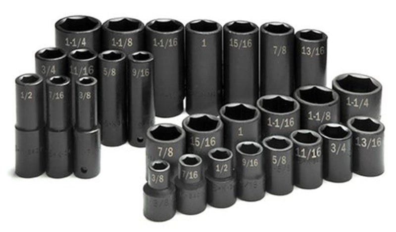 SK Tools USA 12 Drive 28 Piece 6 Point SAE Standard Deep Impact Socket Set 38 114 4051