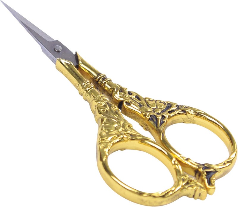 BIHRTC Vintage European Style Scissors Stainless Steel for Cross Stitch Cutting Embroidery Sewing Handcraft Craft Art Work DIY Tool(Gold) - Image 1