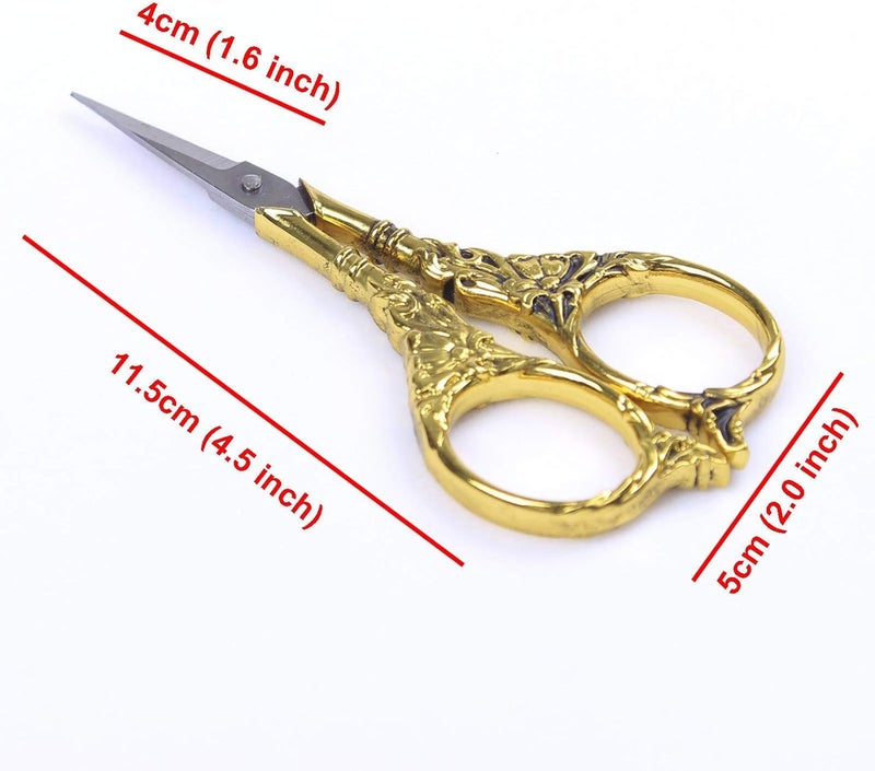 BIHRTC Vintage European Style Scissors Stainless Steel for Cross Stitch Cutting Embroidery Sewing Handcraft Craft Art Work DIY Tool(Gold) - Image 2
