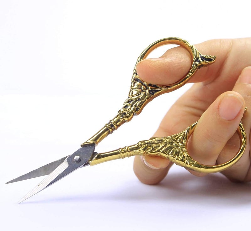 BIHRTC Vintage European Style Scissors Stainless Steel for Cross Stitch Cutting Embroidery Sewing Handcraft Craft Art Work DIY Tool(Gold) - Image 3