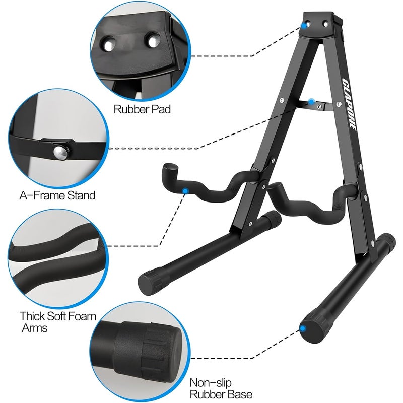 CLAPONE Guitar Stand Folding with Padded Foam Fit Acoustic Guitar, Bass Guitar, Electric Guitar, Banjo, Ukulele, Mandolin, Violin and More, Plastic (Premium Black, Folding Guitar Stand) - Image 5