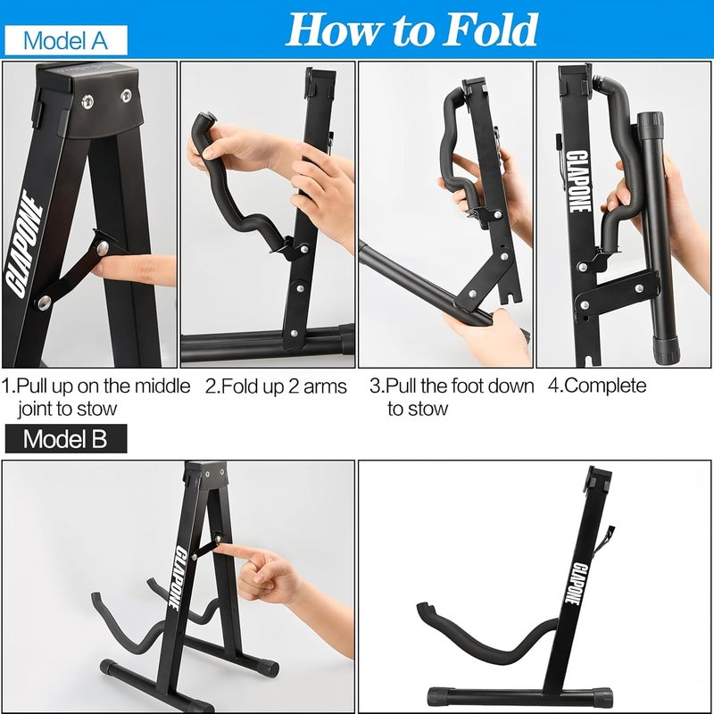 CLAPONE Guitar Stand Folding with Padded Foam Fit Acoustic Guitar, Bass Guitar, Electric Guitar, Banjo, Ukulele, Mandolin, Violin and More, Plastic (Premium Black, Folding Guitar Stand) - Image 4