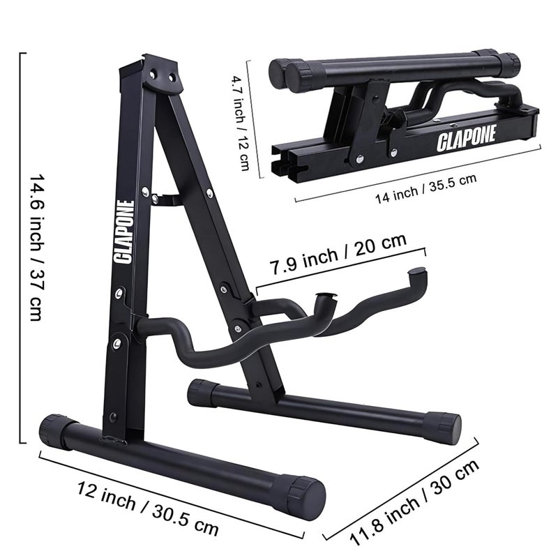 CLAPONE Guitar Stand Folding with Padded Foam Fit Acoustic Guitar, Bass Guitar, Electric Guitar, Banjo, Ukulele, Mandolin, Violin and More, Plastic (Premium Black, Folding Guitar Stand) - Image 2