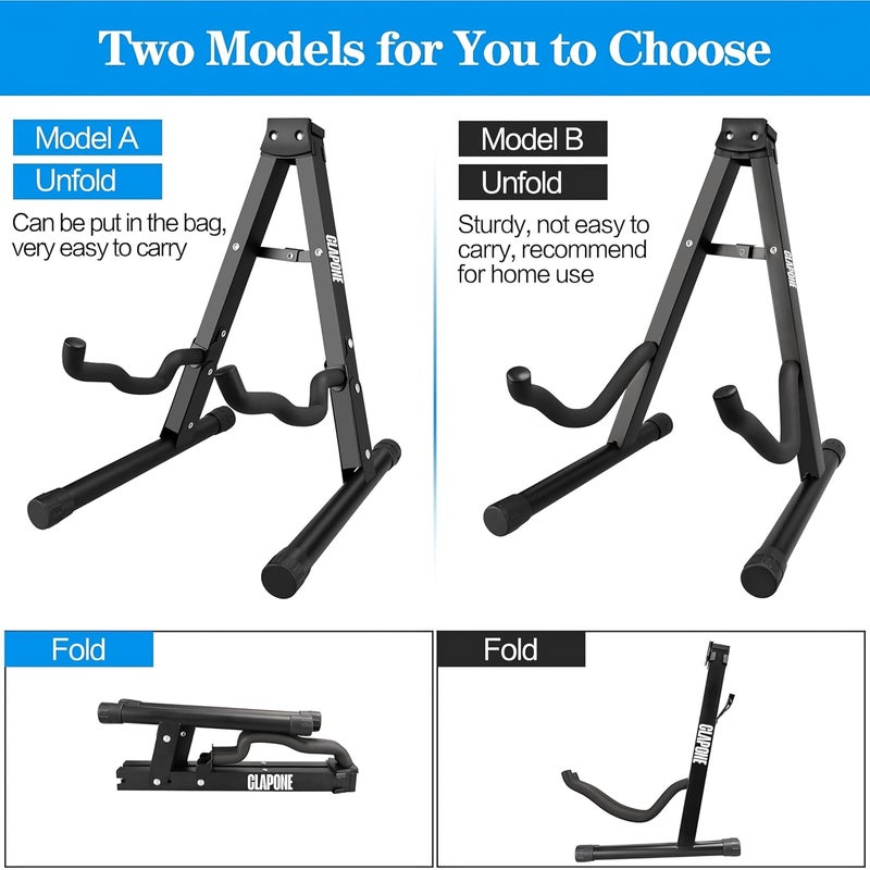 CLAPONE Guitar Stand Folding with Padded Foam Fit Acoustic Guitar, Bass Guitar, Electric Guitar, Banjo, Ukulele, Mandolin, Violin and More, Plastic (Premium Black, Folding Guitar Stand) - Image 3