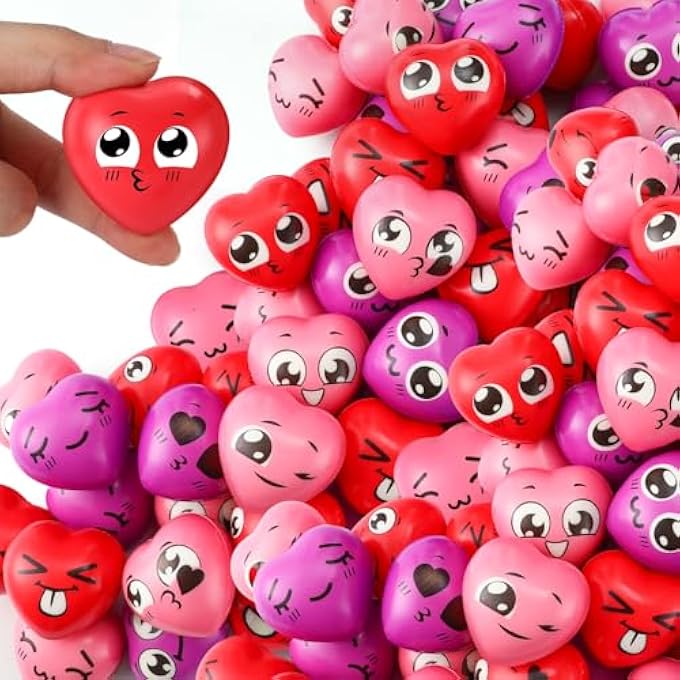 Arrowbash 200 Pcs Valentines Day Heart Stress Balls 1.5 Inch Mini Heart Stress Relief Balls Smile Face Heart Shape Foam Balls Bulk for School Carnival Reward, Valentine Party Bag Gift Fillers - Image 1