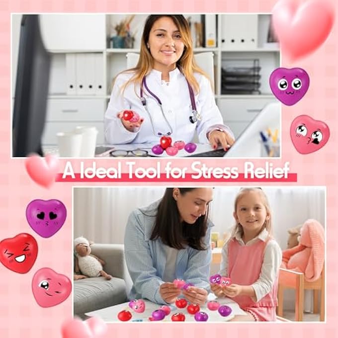 Arrowbash 200 Pcs Valentines Day Heart Stress Balls 1.5 Inch Mini Heart Stress Relief Balls Smile Face Heart Shape Foam Balls Bulk for School Carnival Reward, Valentine Party Bag Gift Fillers - Image 4