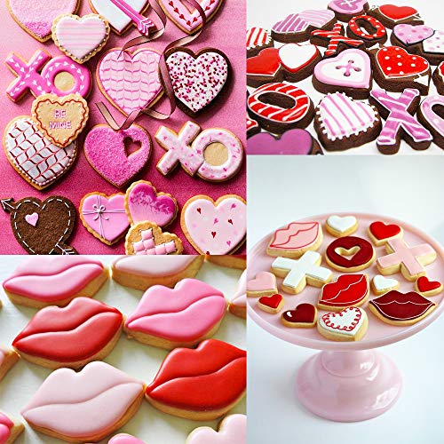 KAISHANE Valentine's Day Cookie Cutter Set - Lips, Double Heart, Heart, Letter X, Letter O - 5 Pieces Wedding Valentine Day Fondant Pastry Baking Cookie Cutter Set - Image 3