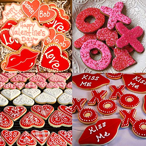 KAISHANE Valentine's Day Cookie Cutter Set - Lips, Double Heart, Heart, Letter X, Letter O - 5 Pieces Wedding Valentine Day Fondant Pastry Baking Cookie Cutter Set - Image 4