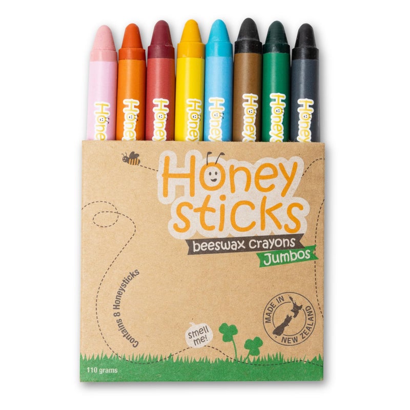 Honeysticks أقلام شمع العسل 100% شمع عسل نقي - (8 عبوة، رفيعة) طبيعية، غير سامة، آمنة للأطفال، مصنوعة يدويًا في نيوزيلندا، للأطفال الأكبر سنًا لتشجيع المهارات الحركية الدقيقة - Image 1