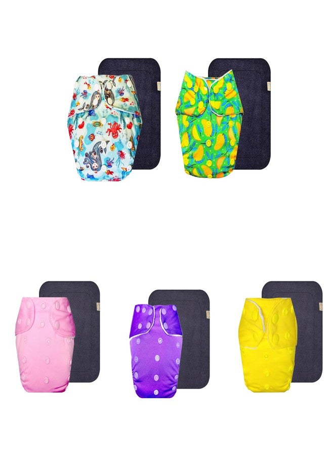 Dumbledo Premium Cloth Diaper with Gray Insert (Pack of 5) | Dry Feel and Comfortable | Leakproof | Travel Friendly | Perfect for Indian Summers | 3 Months - 3 Years | Unisex Baby - Image 1