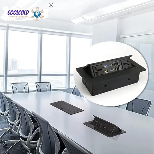 COOLCOLD 10 وحدة، كابلات هيدروليكية 8، وحدة تخزين للمكاتب، حلول توصيل لطاولات الاجتماعات، وحدة مكتب مخفية قابلة للطي مع منفذ HDMI، VGA، صوت، LAN، طاقة ومنفذ USB (أسود) - ضمان لمدة 1 سنة - Image 4