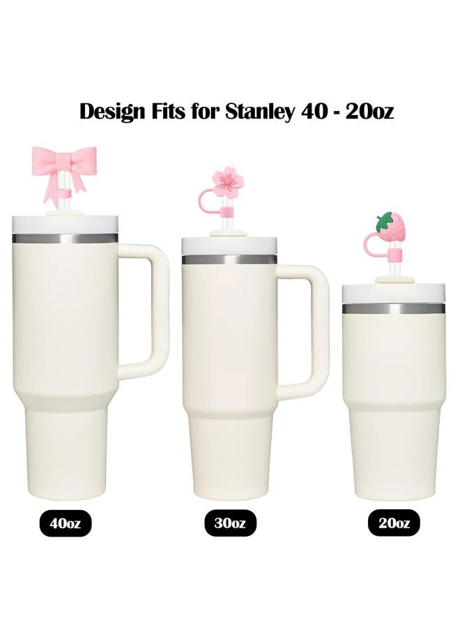 QUVIAE Pink Straw Cover Cap for Stanley Cup, 6pcs Silicone Flower Straw Toppers Compatible with 20 30 40 Oz Tumbler with Handle, 0.4in/10mm Cute Dust Proof Reusable Straws Stopper Accessories - Image 5