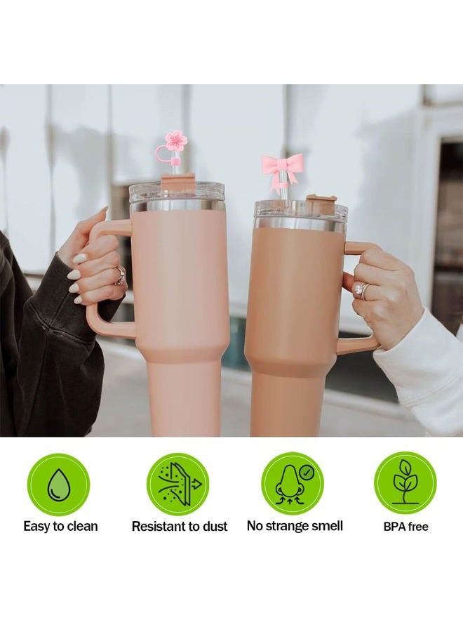 QUVIAE Pink Straw Cover Cap for Stanley Cup, 6pcs Silicone Flower Straw Toppers Compatible with 20 30 40 Oz Tumbler with Handle, 0.4in/10mm Cute Dust Proof Reusable Straws Stopper Accessories - Image 4