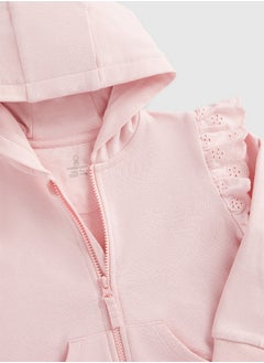 mothercare Pink Broderie Frill Zip-Up Hoody  - Image 3