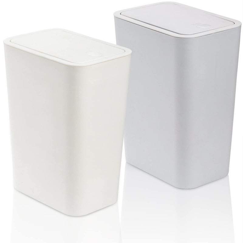 Fasmov Trash Can 2 Pack 75 Liter 2 Gallon Plastic Garbage Container Bin with Press Top Lid Waste Basket for Kitchen Bathroom Living Room Office Narrow Place White Blue