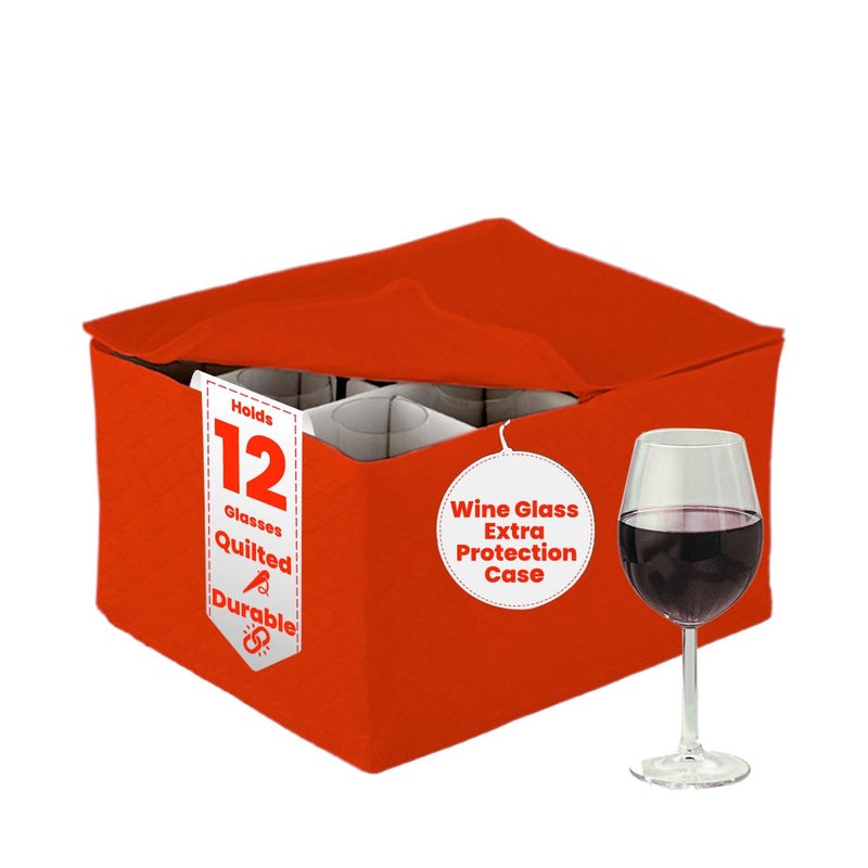 LAMINET Quilted Stemware Storage Case Holds Up to 12 StemwareTall Glasses RED